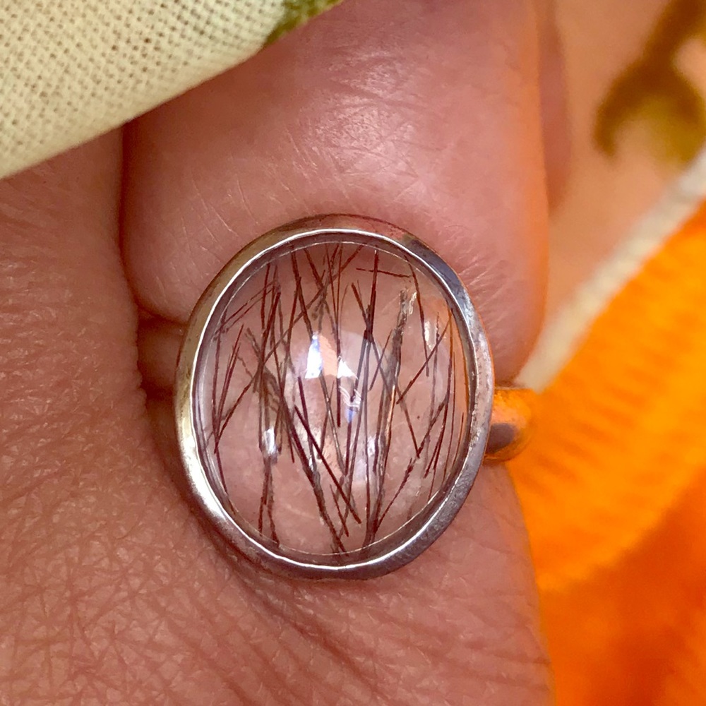 Quartz ( tourmalinated) sterling silver solitaire